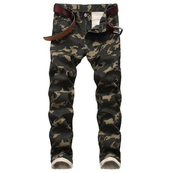 Jeans para hombres Hombres Slim Stretch Army Green Impreso Pantalones casuales Camo Print Moda Personalidad 44219b