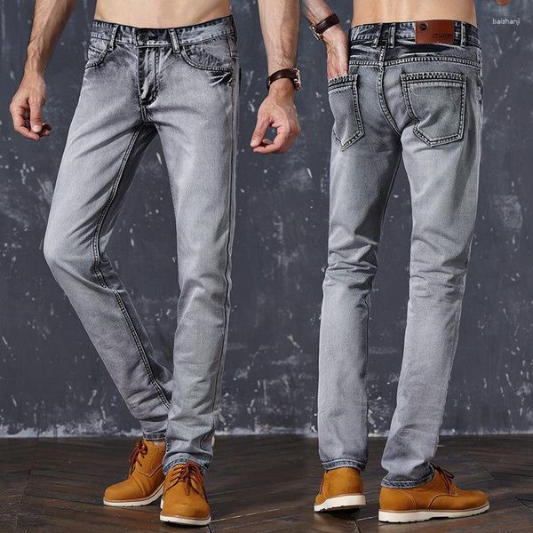 Pantalones vaqueros para hombre Slim Summer Tide Casual Grey Elástico Thin Skinny Pants Korean Trend Biker Más tamaño 28-36 38