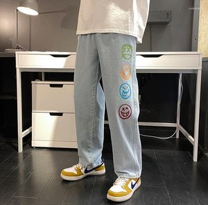 Heren jeans mannen glimlachen gedrukte grafische baggy 2023 lente herfst heren streetwear vrachtbroek zwarte denim joggers mannelijke vintage broek