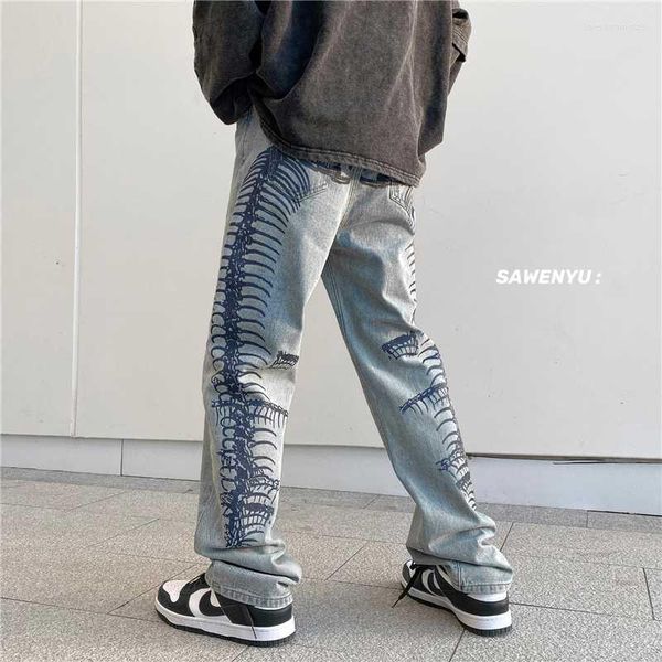 Jeans pour hommes hommes serpent os surdimensionné droit noir squelette pantalon 2022 Denim hommes Streetwear Hip Hop Harem Jean