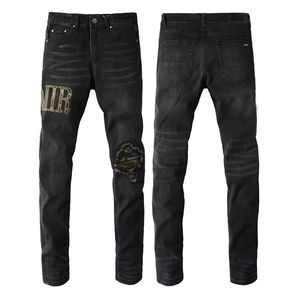 Jeans masculin Broderie de serpent pour hommes denim vintage Blue Snakeskin en cuir Patte étire pantalon skinny pantalon effilé