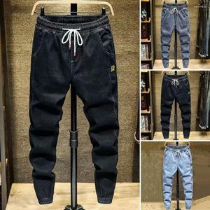 Jeans pour hommes hommes couleur unie cordon Denim pantalon ample taille élastique Cargo pantalon printemps automne cheville attaché Harem