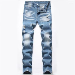 Jeans para hombres Hombres Primavera Otoño Slim Fit Pantalones Retro Azul Moda Splash Ink Desinger Mens Casual Denim Pantalones de Hombre301V