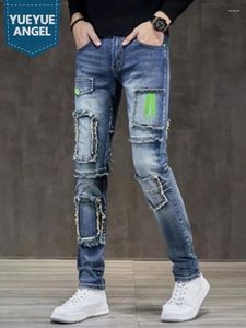 Jeans pour hommes Hommes Printemps Automne Slim Fit Crayon Pantalon Vintage Pompon Patch Épissé Droit Denim Long Pantalon Casual Cargo