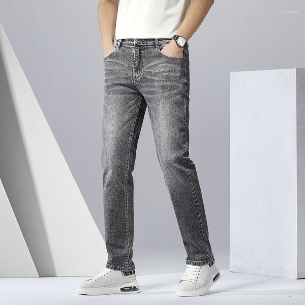 Jeans pour hommes Hommes Printemps Automne Slim Fit Droit Mid-Taille Stretch Casual Polyvalent Jeune d'âge moyen Pantalon long gris à la mode