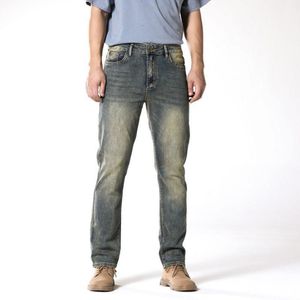 Jeans para hombres Hombres Rectos Clásico Denim Algodón de alta calidad Retro Nostálgico Fit Pantalones Pierna Pantalones Sólidos
