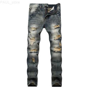 Heren Jeans Mannen rechte gat broek merk motorfiets jeans rock ripped hip hop mannen casual denim verontruste plus size L230731