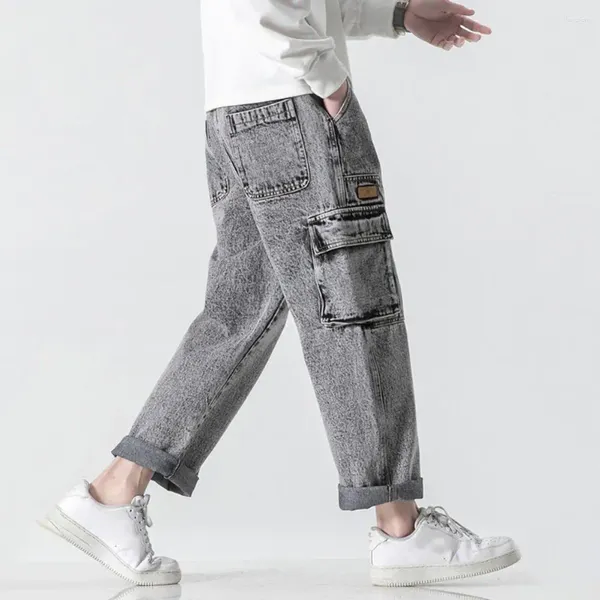 Jeans para hombres Hombres Pierna recta Pantalones de mezclilla de verano con estilo con cintura elástica Múltiples bolsillos Diseño ancho para casual