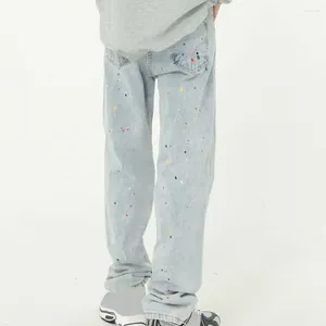 Jeans pour hommes hommes hommes jambes droites femmes graffiti baggy printemps automne pantalon en denim avec bouton de fermeture à glissière pour la mode