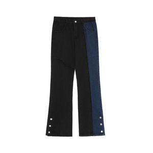 Pantalones vaqueros para hombre, ropa de calle para hombre, pantalones holgados Vintage de retazos negros y azules, pantalones extragrandes para mujer, pantalones casuales Micro acampanados Hip Hop