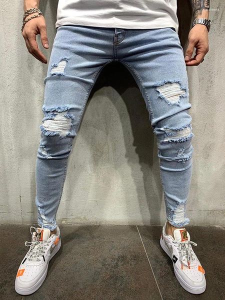 Jeans pour hommes Hommes Streetwear Ripped Fashion Cool Stretch Stacked Denim Pantalon en détresse Homme Y2K Punk Hip Hops Gothic Narrow LegTrousers