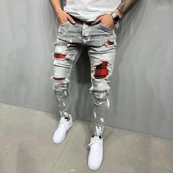 Jeans pour hommes Hommes Streetwear Ripped Patch Slim Élégant 3 types de style Mâle Hip Hop Trous Solide Casual Jogging Denim PantalonMen's Drak22