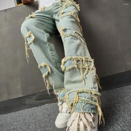 Jeans voor heren Heren streetwear Stijlvolle gescheurde patch Losse Y2k-broek Mannelijke casual rechte denimbroek