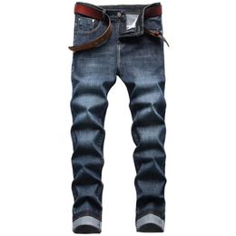 Jeans pour hommes Hommes Striaght Fit Classic Navy Blue Denim Pantalon Homme Smart Casual Long Taille élastique 42265U