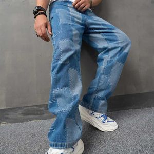 Jeans masculin hommes mass trt élégant jean épissé masculin de haute qualité pantalon denim droit y240507