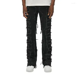 Jeans pour hommes Hommes élégant en détresse lavé empilé pantalon épissé de bonne qualité mâle rue droite slim biker denim pantalon