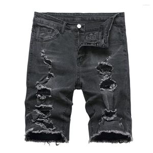 Jeans masculins hommes trous d'été Pantalon à cinq points Street élégant slim mâle en détresse solide plage de plage de jean short