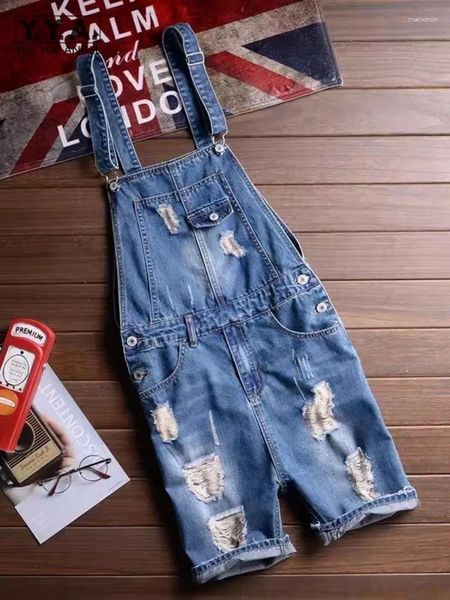 Jeans masculin Men Summer Rompers Hole Ripped Brotgo Denim Shorts Hip Hop Strap Sautpheurs Taille 5xl High Street Fashion Casual