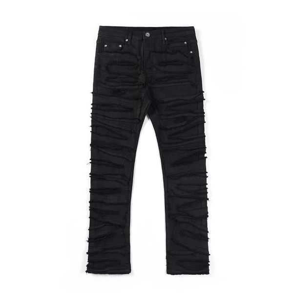 Jeans pour hommes Hommes Super Distressed Layer Endommagé Wax Black JeansMen's