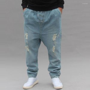 Heren jeans mannen trendy straatdansbroek versnipperd extra grote losse denim harem low de meeste maten m-4XL