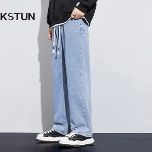 Jeans pour hommes Pantalons pour hommes Baggy Pantalon large Bleu clair Coupe ample Denim Casaul Cordon de serrage Taille élastique Kpop 2023 Marque