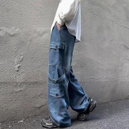 Jeans pour hommes Hommes Vintage Large Jambe Denim Pantalon Droit Hip Hop Streetwear Neutre Pantalon de Nettoyage Cordon Cargo
