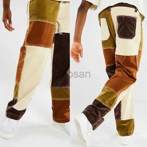 Jeans pour hommes hommes lavent patch conception hip hop harajuku punk style épissage pantalon droit denim en coton de rue lâche pantalon pantalon d240417