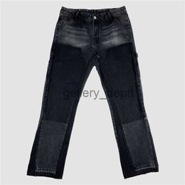 Herenjeans Heren gewassen zwarte gedeconstrueerde jeans met zeven zakken Styling Winter streetwear J230912