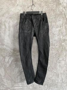 Jeans pour hommes Hommes Wax Coating Stretch Slim Fit Pantalon