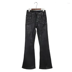 Herenjeans Heren Wax Denim Katoen Vrijetijdskleding Gecoat Herfst Recht Effen High Street Zwarte lange broek