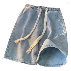 Heren jeans mannen brede poten denim shorts elastische trekkoord met zakken casual zomerstrand voor snel drogen comfort