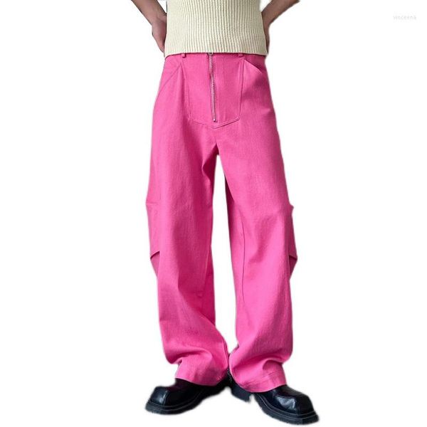 Jeans pour hommes hommes jambe large droite rose Denim pantalon femmes Streetwear mode Hip Hop ample décontracté Cargo pantalon