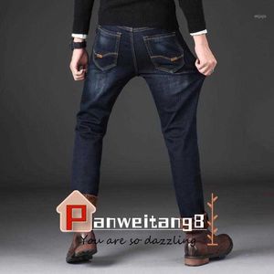 Jeans pour hommes hommes hiver plus épais chaud noir denim coupe droite bonne qualité polaire intelligent décontracté long bleu taille 40