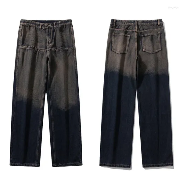 Jeans pour hommes Hommes Femmes Couleurs nostalgiques Délavé Pantalon dégradé usé Poches verticales Tube droit Pantalon ample