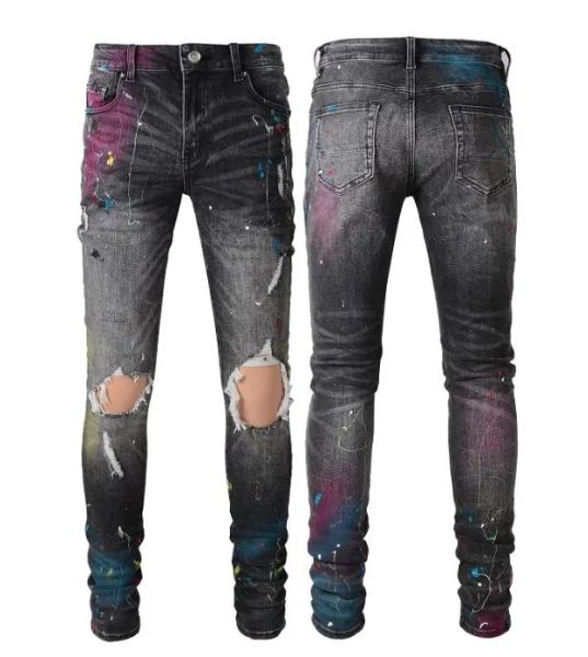 Jeans pour hommes hommes femmes imprimé panthère longue en détresse coton lapin autocollant broderie mince Denim droite motard pantalon moulant