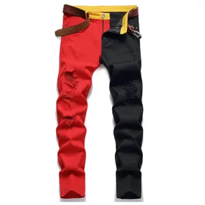 Jeans pour hommes hommes y2k stretchy déchiré skinny noir rouge patchwork trous slim fit pantalon denim de haute qualité jean pantalones hombre