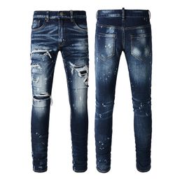 Jeans pour hommes Hommes Y2K Stretch Skinny Denim pour pantalons décontractés Ripped Patchwork Trou Slim Fit Hip Hop Pantalon droit noir