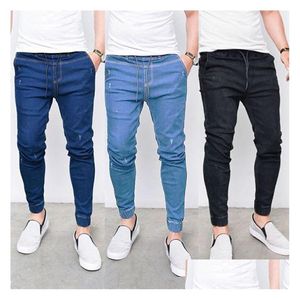 Jeans pour hommes Hommes 3 couleurs Mode Taille élastique Pantalon en denim serré Ripped Die Slim Crayon Drop Livraison Vêtements Vêtements Dhr1L