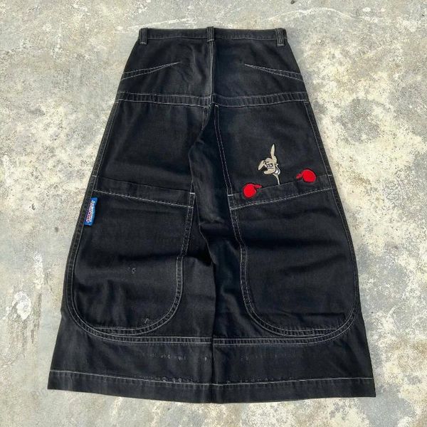 Jeans masculin mens américain jnco big poche boxing kangaroo imprimer lavage large jambe y2k hip hop street décontracté denim lâche pour hommes et femmes pantalon