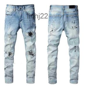 Jeans pour hommes Hommes Amirs Chaopai 2022ss Fog High Street Aquarelle Splash Trou d'encre Faisant utilisé Locomotive élastique Slim Fit QDVLV4JPS1H