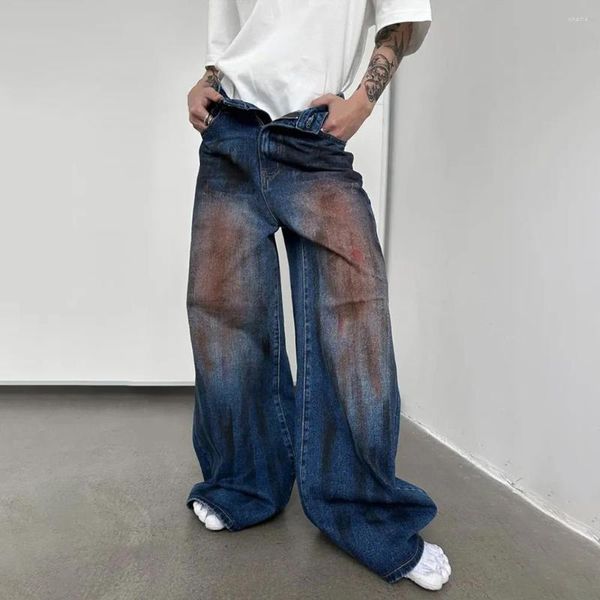 Jeans da uomo Uomo Autunno Y2k Distressed Tie-dye Gamba larga Senza genere Strada Hip-hop Personalità Tendenza moda Allentato Casuale Unisex