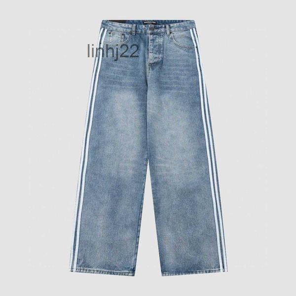 Balencisgs de jeans pour hommes Balencisgs BA Family Co Marque de marque à trois barres Ribbon Wide Lig Lig Straight Tube Denim pour hommes et femmesqxz7qxz7s62c