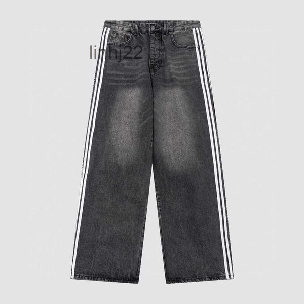 Jeans pour hommes Balencisgs plafond Ba Family Co marque trois barres latérales ruban lavé jambe large tube droit denim pour hommes et femmesagfsagfsKF1N