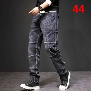 Herenjeans Zwarte denimbroek voor heren, losse jeans, herenoversized onderkant, modieuze schouderbanden J240328