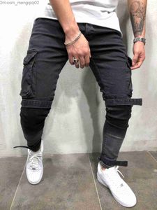 Jeans pour hommes Mens Black Denim Slim Fit Jeans Homme Skinny Crayon Pantalon Casual Cargo Pantalon Pantalon avec Poches Bretelles Livraison Gratuite Z230707