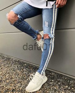 Jeans voor heren Herenblauwe jeans met gescheurde gaten Zijgestreept Skinny Straight Slim Elastic Denim Fit Jeans Herenmode Lange broek Jeans234j x0914 x0911