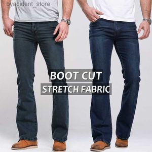 Jeans pour hommes Jeans coupe botte pour hommes légèrement évasés coupe ajustée célèbre marque bleu noir jeans designer classique mâle stretch denim jeans S913 L240313