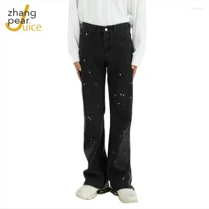 Jeans pour hommes coupe botte légèrement évasée lâche noir concepteur mâle imprimé Denim pantalon pantalon StreetwearMen's Naom22