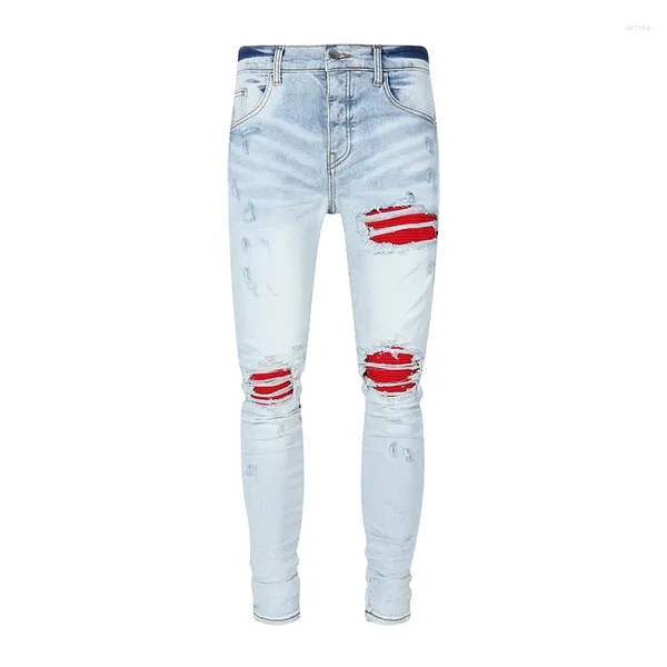 Jeans pour hommes Hommes Marque Mode Distressed Slim Demin Lettres Endommagé Skinny Stretch Trous Indigo Tie Dye Bandana Ribs Patchwork Ripped