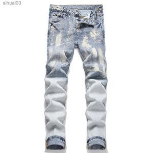 Jeans masculin bouton pour hommes mouches extensible en jean jeans street vêtements pantalon bleu clair trant twisersl2403